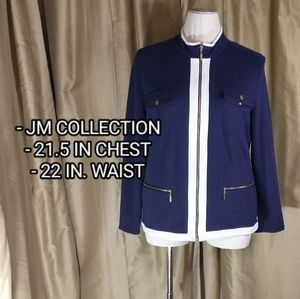 *SOLD* JM Collection Navy & White Zip Jacket. Size XL.